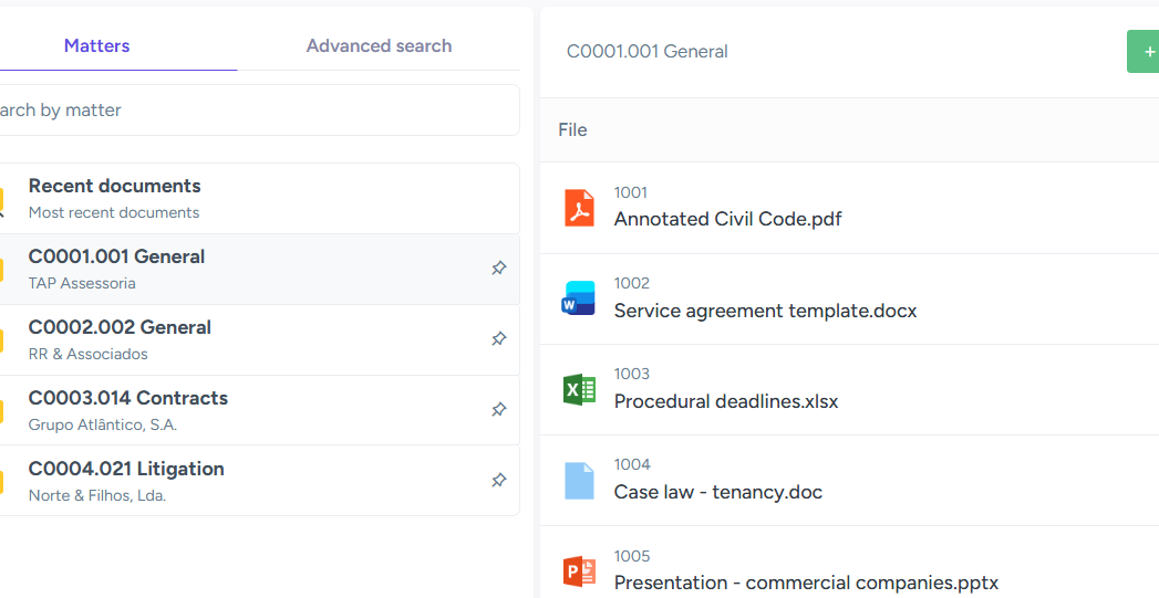 Lex365 document management with matter folders and files