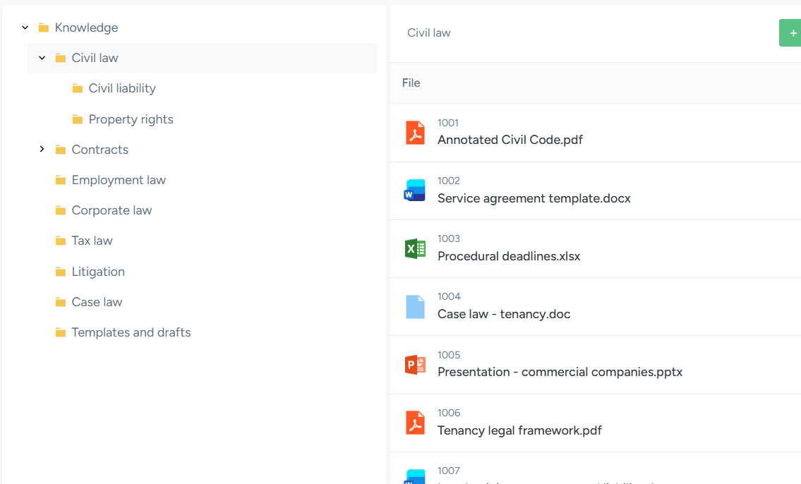 Lex365 knowledge library organised by practice areas, templates and drafts